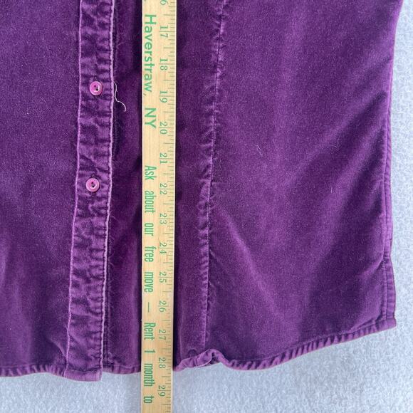 LL BEAN Shirt Womens S Velvet Button Up Long Sleeve Shacket Cotton Purple - Picture 11 of 12